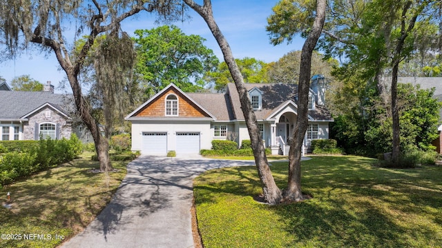 view of front facade featuring a front lawn, aphalt driveway, and stucco siding