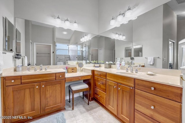714 Copperhead Cir, Saint Augustine, FL 32092 - full bath with visible vents, tile patterned floors, vanity, and a stall shower