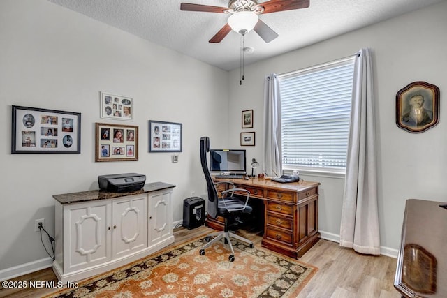 714 Copperhead Cir, Saint Augustine, FL 32092 - office space with baseboards, a textured ceiling, a ceiling fan, and light wood finished floors