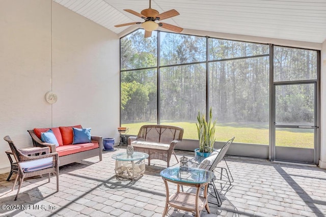 714 Copperhead Cir, Saint Augustine, FL 32092 - sunroom featuring a ceiling fan, an outdoor hangout area, and a healthy amount of sunlight