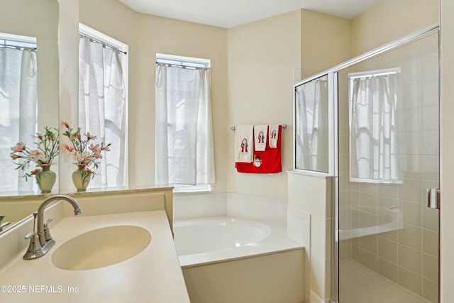 535 Hedgewood Dr, Saint Augustine, FL 32092 - bathroom with a garden tub, a stall shower, and vanity