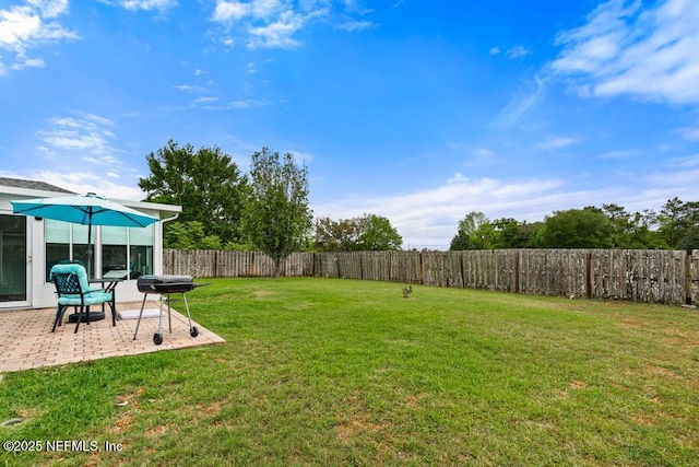 view of yard with a patio and a fenced backyard