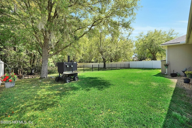 view of yard with a fenced backyard