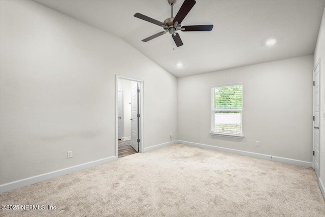 7271 Gateway Ct, Jacksonville, FL 32219 - unfurnished bedroom with carpet, baseboards, vaulted ceiling, recessed lighting, and a ceiling fan