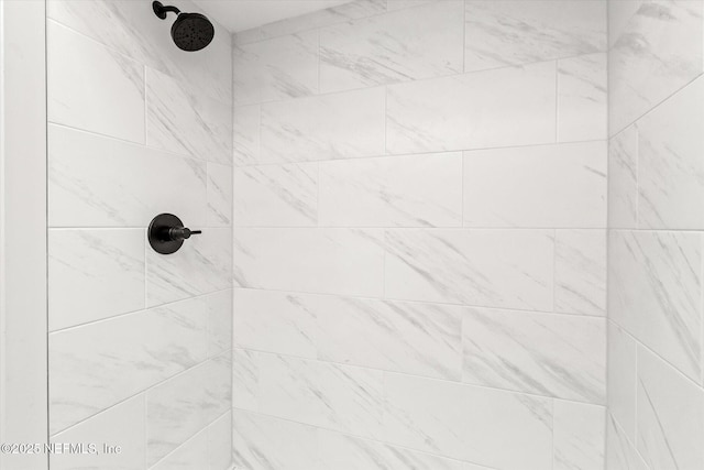 interior details with a tile shower