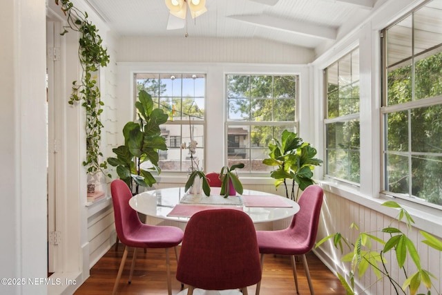 1516 Aberdeen St, Jacksonville, FL 32205 - sunroom featuring a wainscoted wall, vaulted ceiling with beams, and wood finished floors