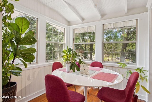 1516 Aberdeen St, Jacksonville, FL 32205 - sunroom with a wealth of natural light, beamed ceiling, wooden walls, and wood finished floors