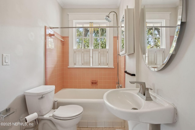 1516 Aberdeen St, Jacksonville, FL 32205 - bathroom featuring a sink, bathtub / shower combination, ornamental molding, and toilet