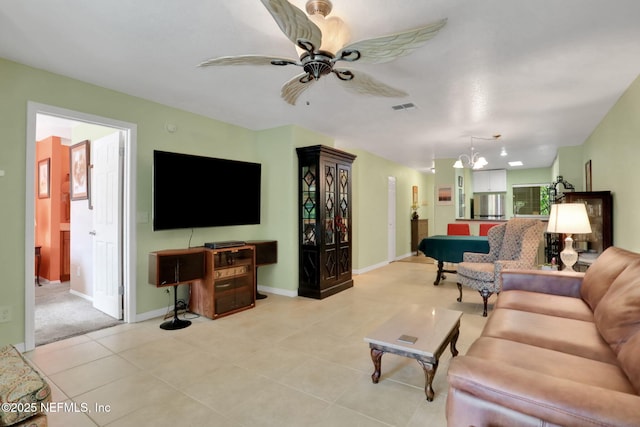 11 Arbor Club Dr Unit 212, Ponte Vedra Beach, FL 32082 - living area featuring light tile patterned floors, baseboards, a ceiling fan, and visible vents