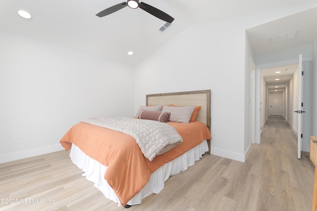 803 12th Ave S, Jacksonville Beach, FL 32250 - bedroom with vaulted ceiling, light wood-style flooring, recessed lighting, baseboards, and ceiling fan