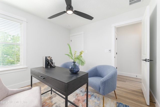 803 12th Ave S, Jacksonville Beach, FL 32250 - home office featuring baseboards, ceiling fan, and light wood-type flooring