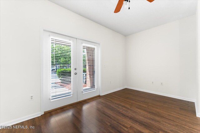 1492 Fieldview Dr, Jacksonville, FL 32225 - empty room with baseboards, ceiling fan, wood finished floors, and french doors