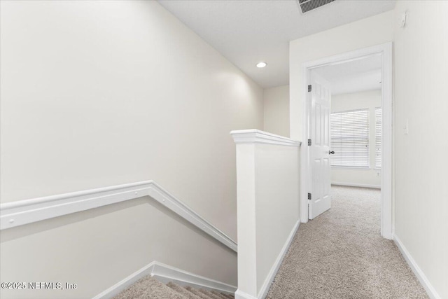 1492 Fieldview Dr, Jacksonville, FL 32225 - hall with baseboards, an upstairs landing, carpet floors, and recessed lighting