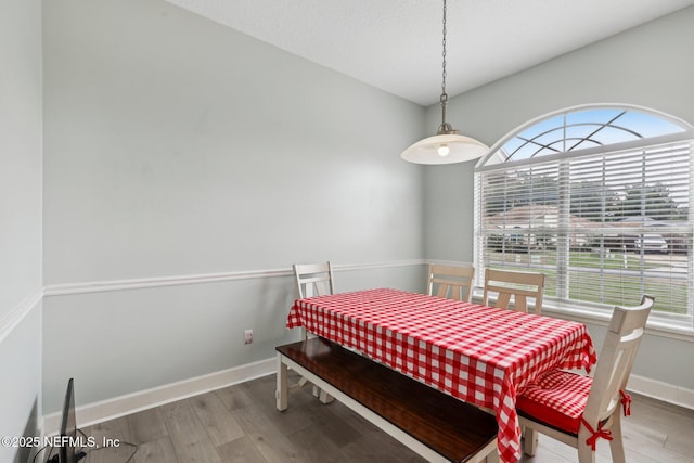 dining room featuring wood finished floors and baseboards