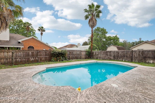 view of swimming pool with a fenced backyard and a patio