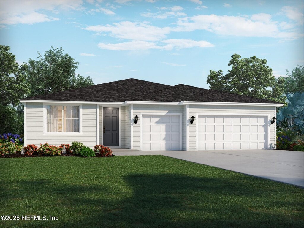 12708 Senbay Ct, Jacksonville, FL 32218 - single story home featuring a garage, driveway, and a front lawn