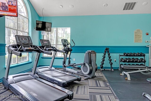 7800 Point Meadows Dr Unit 1511, Jacksonville, FL 32256 - workout area featuring vaulted ceiling and visible vents