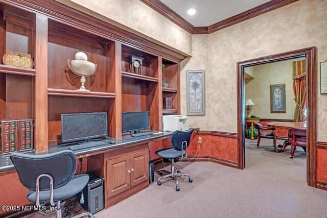 7800 Point Meadows Dr Unit 1511, Jacksonville, FL 32256 - office area featuring built in study area, carpet floors, and ornamental molding
