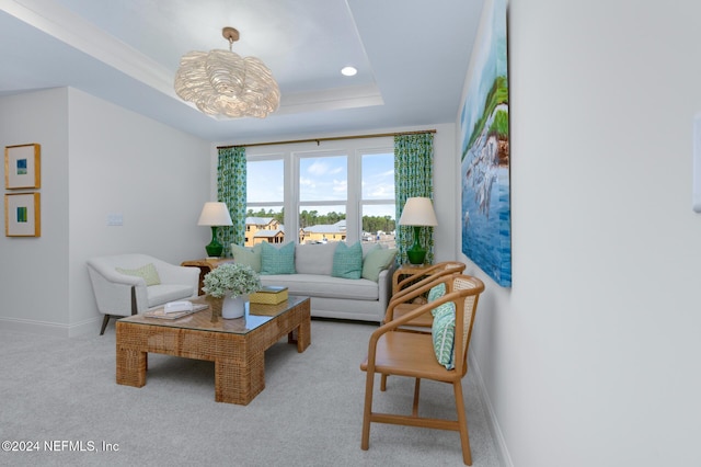 928 Caiden Dr, Ponte Vedra, FL 32081 - carpeted living room with baseboards, a tray ceiling, and recessed lighting