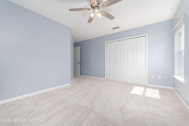 476 Monet Ave, Ponte Vedra, FL 32081 - unfurnished bedroom featuring a closet, carpet flooring, visible vents, baseboards, and ceiling fan