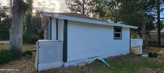 view of property exterior featuring crawl space
