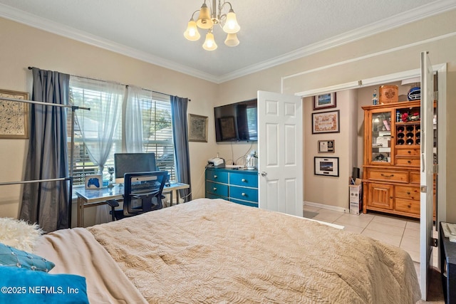 15943 Baxter Creek Dr, Jacksonville, FL 32218 - tiled bedroom featuring ornamental molding, baseboards, and a chandelier