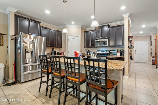 15943 Baxter Creek Dr, Jacksonville, FL 32218 - kitchen with ornamental molding, stainless steel appliances, and light tile patterned floors