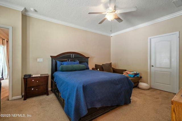 15943 Baxter Creek Dr, Jacksonville, FL 32218 - bedroom with ornamental molding, baseboards, a textured ceiling, visible vents, and light carpet