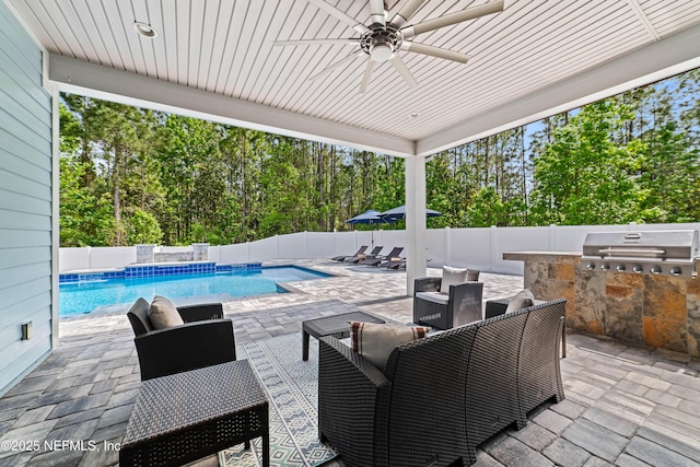 185 Calumet Dr, Saint Johns, FL 32259 - view of patio / terrace featuring outdoor lounge area, exterior kitchen, a fenced backyard, and a fenced in pool