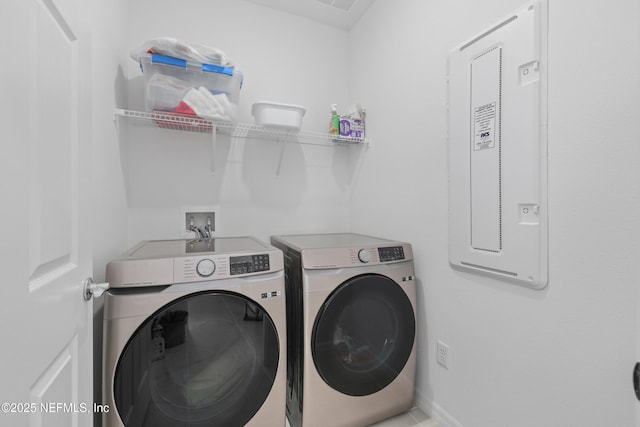 102 Fairlake Cir, Saint Augustine, FL 32092 - laundry area with baseboards, washer and dryer, and laundry area