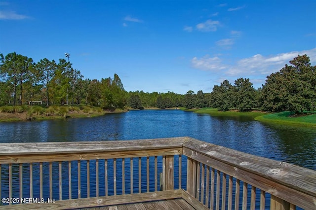 view of dock with a water view