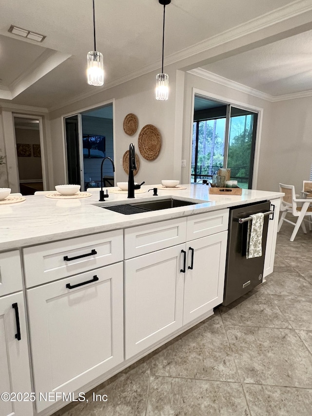 2714 Las Calinas Blvd, Saint Augustine, FL 32095 - kitchen featuring dishwasher, a sink, white cabinetry, and crown molding
