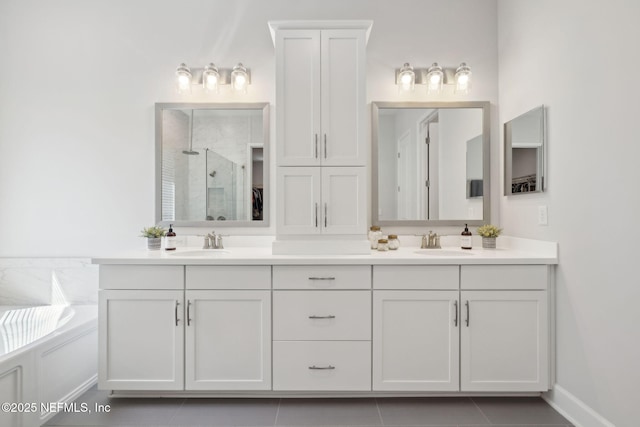 280 Quail Vista Dr, Ponte Vedra, FL 32081 - full bath with a stall shower, double vanity, a sink, and tile patterned floors