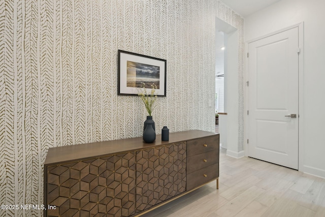 280 Quail Vista Dr, Ponte Vedra, FL 32081 - hall with baseboards, light wood finished floors, and wallpapered walls