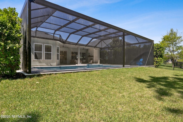280 Quail Vista Dr, Ponte Vedra, FL 32081 - back of house with a lanai, an outdoor pool, a yard, and fence