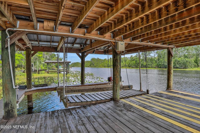 12847 Swamp Owl Ln, Jacksonville, FL 32258 - dock with boat lift, a water view, and view of wooded area
