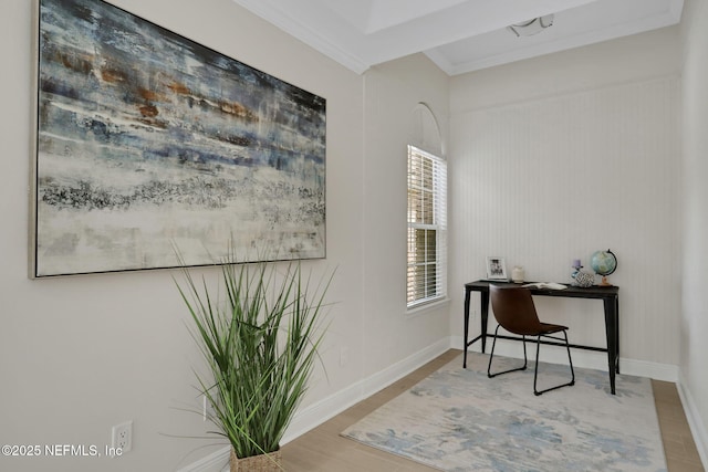 12847 Swamp Owl Ln, Jacksonville, FL 32258 - office featuring wood finished floors, ornamental molding, and baseboards