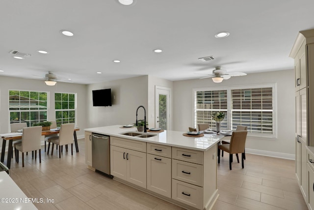12847 Swamp Owl Ln, Jacksonville, FL 32258 - kitchen featuring ceiling fan, a sink, dishwasher, recessed lighting, and light countertops