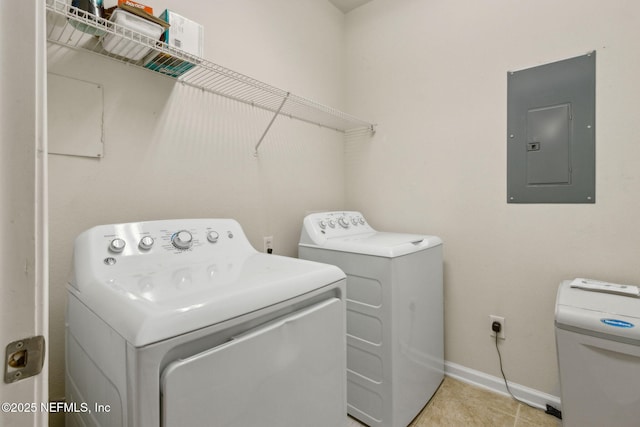 9831 Del Webb Pkwy Unit 3107, Jacksonville, FL 32256 - clothes washing area featuring laundry area, washing machine and dryer, baseboards, and electric panel