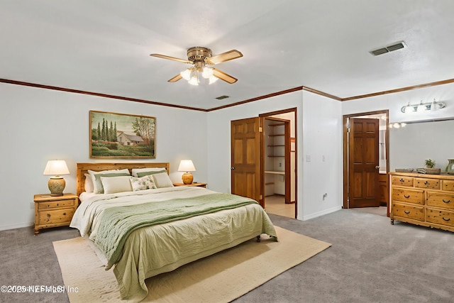 54223 Lisa Dr, Callahan, FL 32011 - carpeted bedroom with ornamental molding, ceiling fan, and baseboards