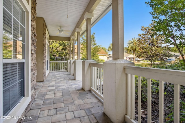 view of patio featuring a porch and ceiling fan