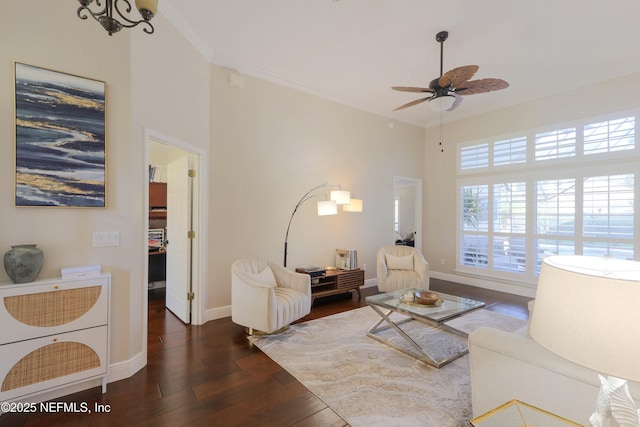 4394 Apple Tree Pl, Jacksonville, FL 32258 - living area featuring baseboards, ceiling fan, crown molding, and wood-type flooring