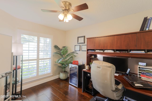 4394 Apple Tree Pl, Jacksonville, FL 32258 - home office featuring baseboards, dark wood finished floors, a ceiling fan, and plenty of natural light