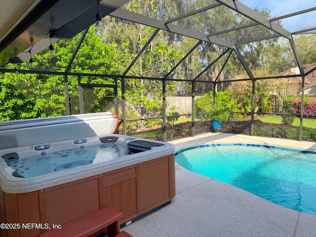 4394 Apple Tree Pl, Jacksonville, FL 32258 - outdoor pool with a lanai, a hot tub, and a patio area