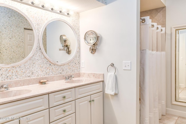 1825 Vista Cove Rd, Saint Augustine, FL 32084 - full bathroom featuring double vanity, a shower with curtain, and tile patterned floors
