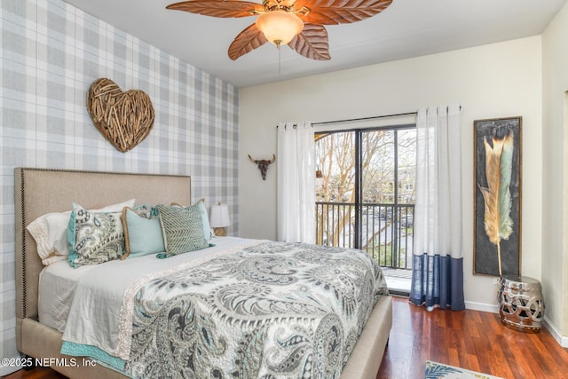 1825 Vista Cove Rd, Saint Augustine, FL 32084 - bedroom featuring access to outside, multiple windows, wood finished floors, baseboards, and wallpapered walls