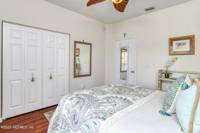 1825 Vista Cove Rd, Saint Augustine, FL 32084 - bedroom with a closet, dark wood-type flooring, and ceiling fan