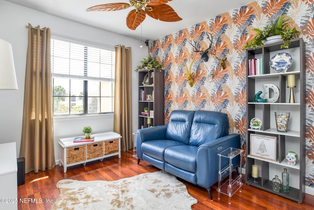 1825 Vista Cove Rd, Saint Augustine, FL 32084 - sitting room with ceiling fan, wallpapered walls, wood finished floors, and baseboards