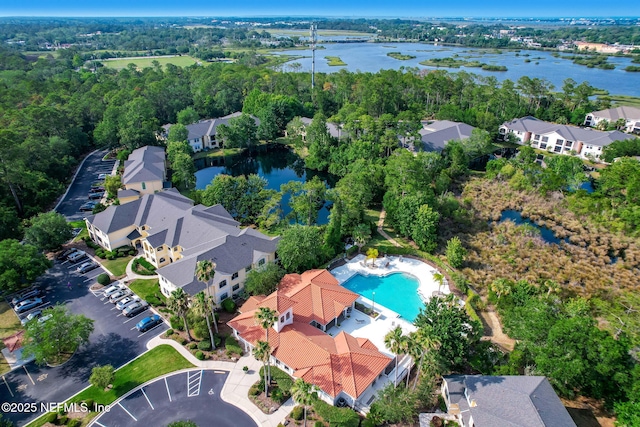 1825 Vista Cove Rd, Saint Augustine, FL 32084 - aerial perspective of suburban area featuring a large body of water and a pool area