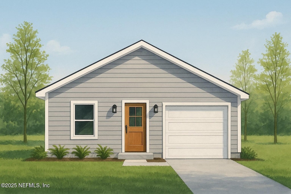 1750 Harring St, Green Cove Springs, FL 32043 - view of front of property with a front lawn, a garage, and concrete driveway